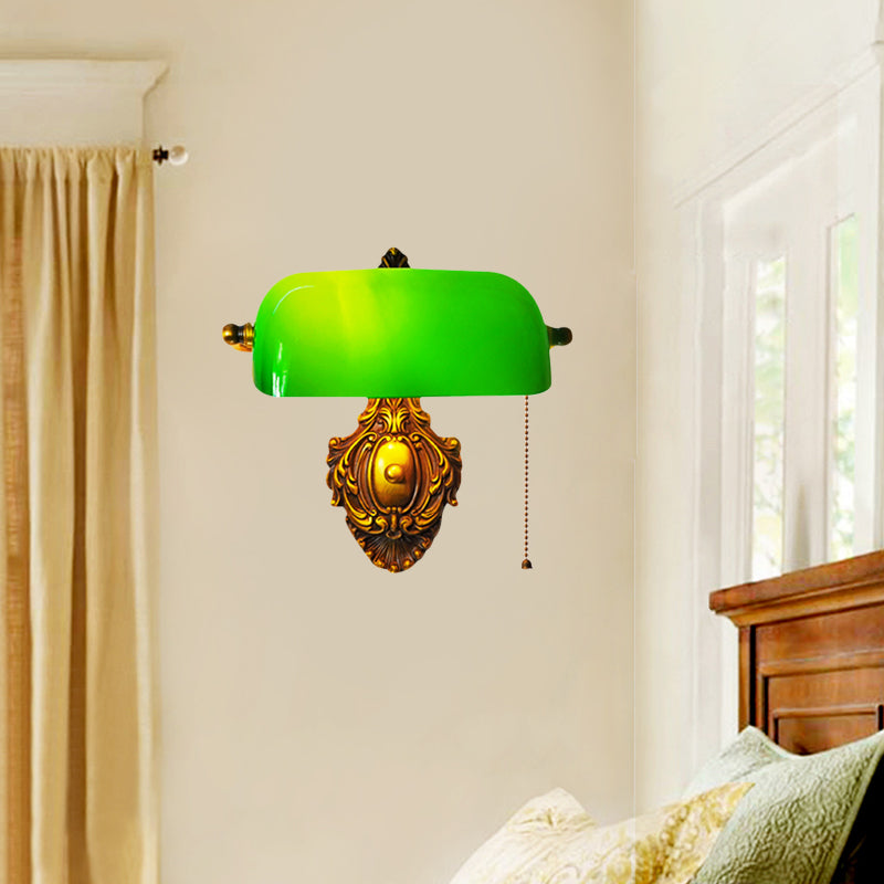 Murale de chambre à coucher semi-cylindre Lumière rétro vert vert application murale en laiton simple avec chaîne de traction et articulation réglable