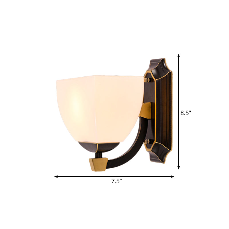 Milk Glass Black Wall Lighting Bowled 1 Head Retro Style Sconce Light Fixture for Living Room