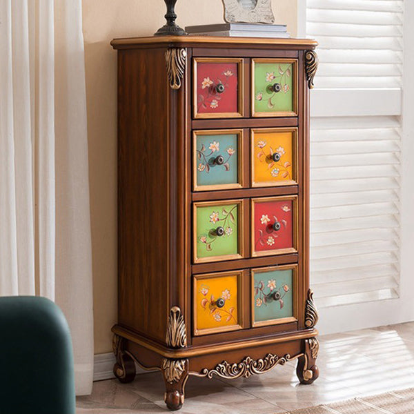 Traditional Wooden Storage Chest Bedroom Vertical Chest with Drawers