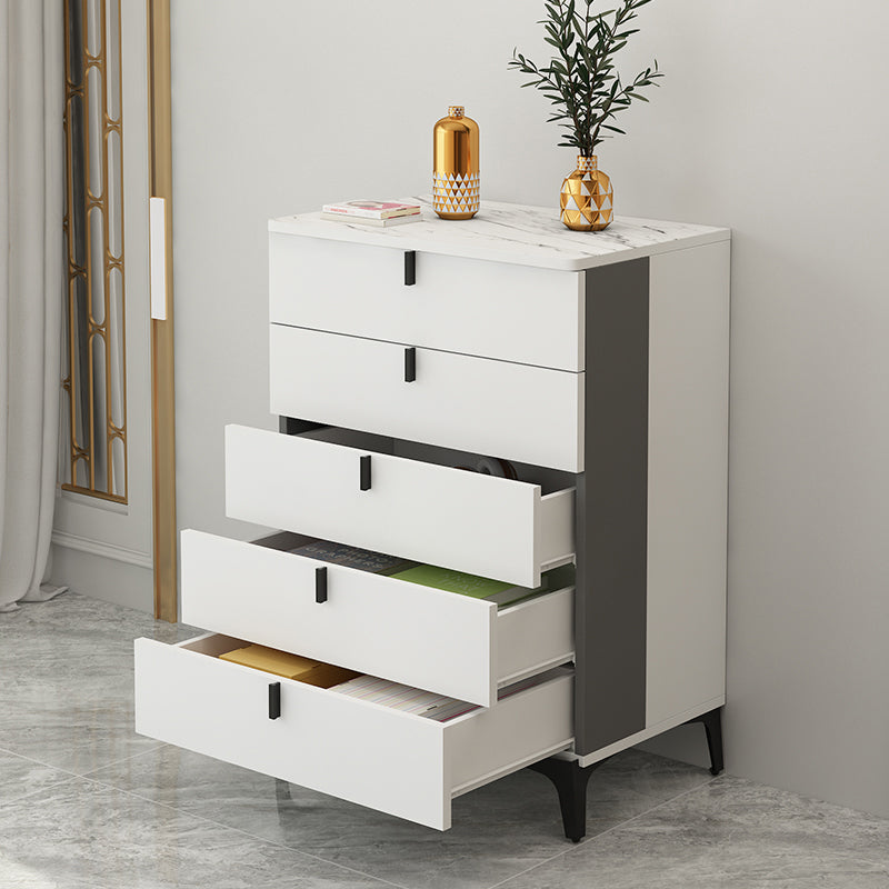 Modern White Wood Storage Chest with Soft-Close Drawers for Home