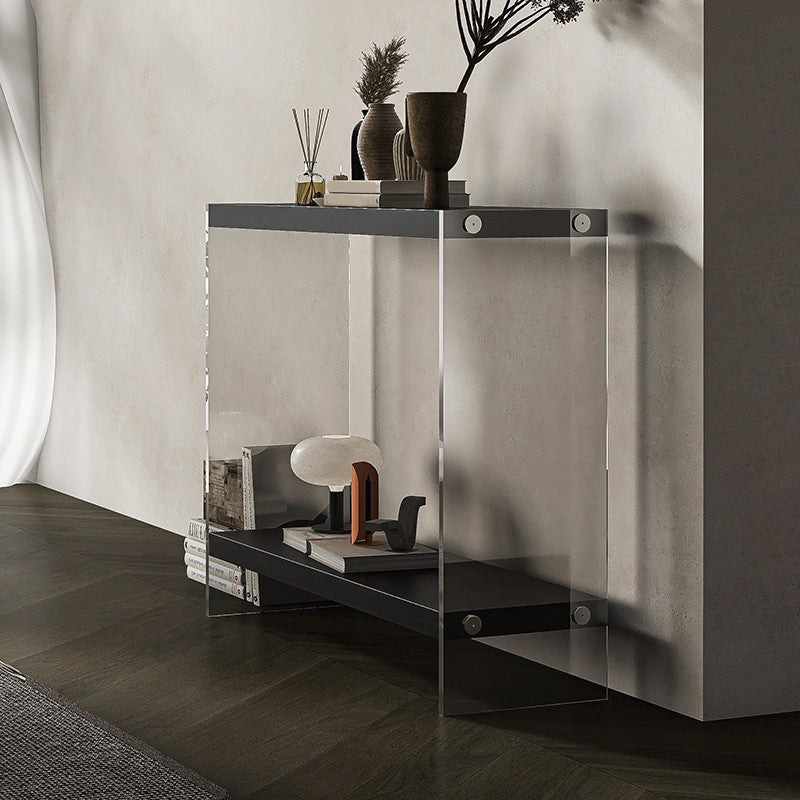 Contemporary Ash Console Accent Table with 2 Shelves for Hall