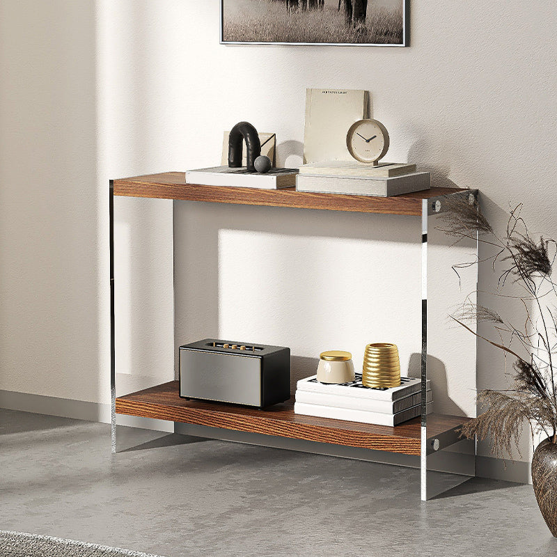 Contemporary Ash Console Accent Table with 2 Shelves for Hall