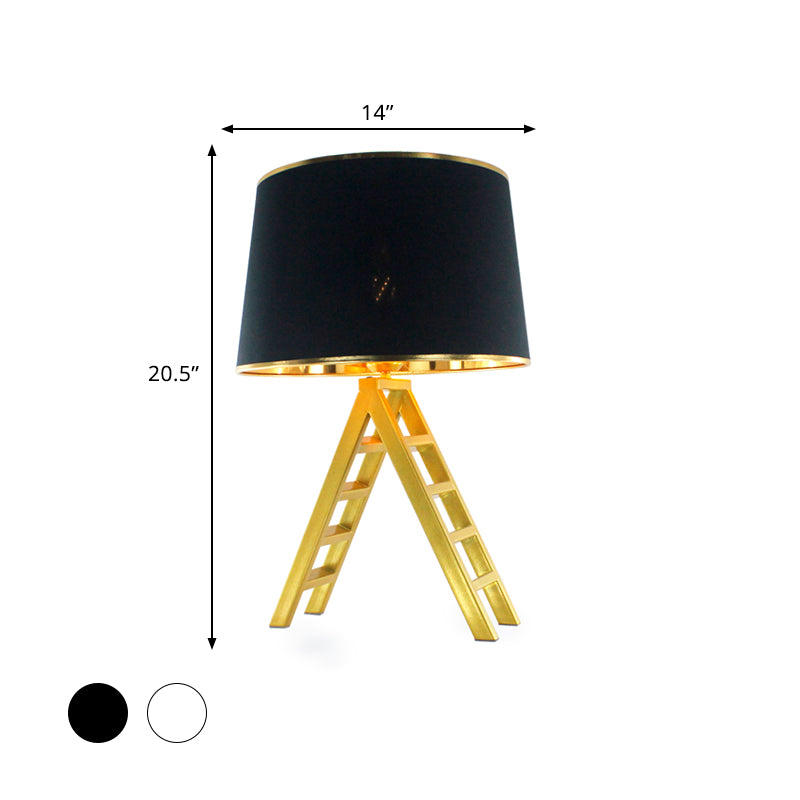 Leiterform Nachttisch hell moderne Metall LED Gold Nachttisch Lampe mit Trommelweiß/Schwarzer Stoff Schatten