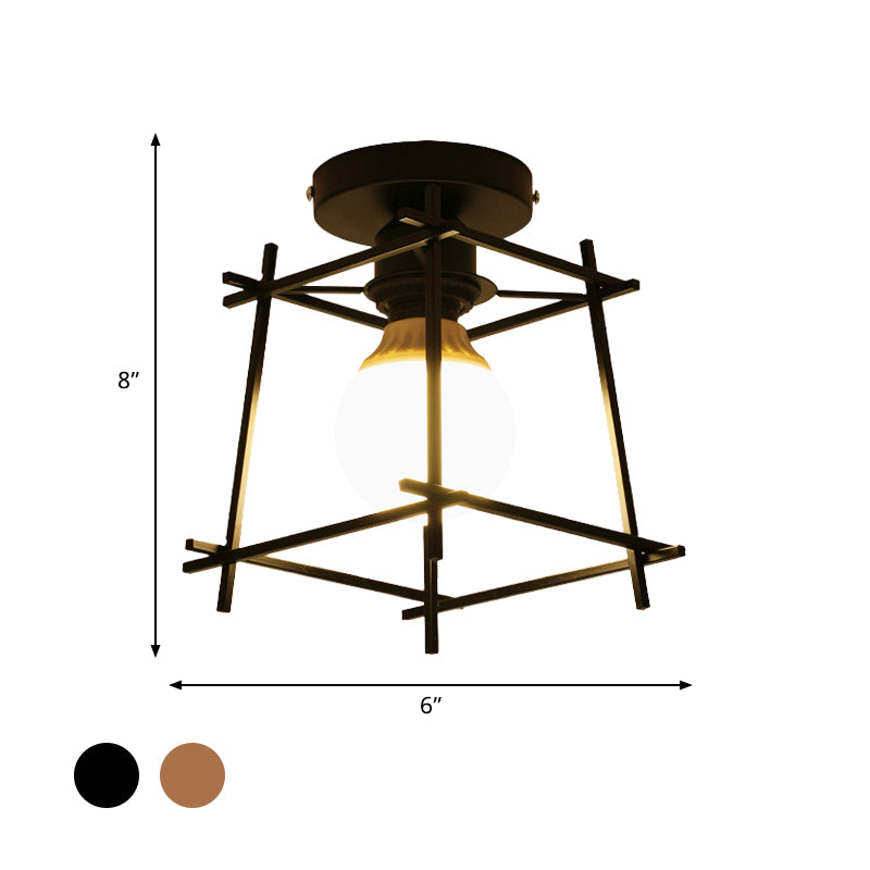 Black Finish Frame Flush Lighting Modern 1 Bulb Iron Flush Mount Ceiling Lamp with Circle Metal/Wood Canopy