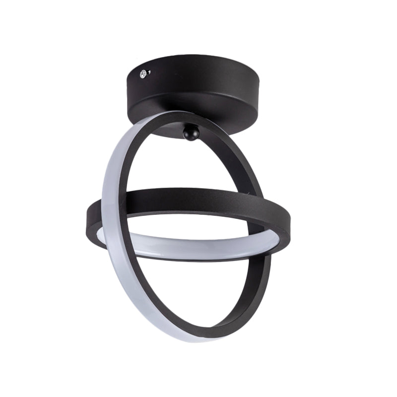 Lámpara de techo empotrada de pasillo LED de metal con luz empotrada de doble bucle simple en negro/dorado, luz cálida/blanca
