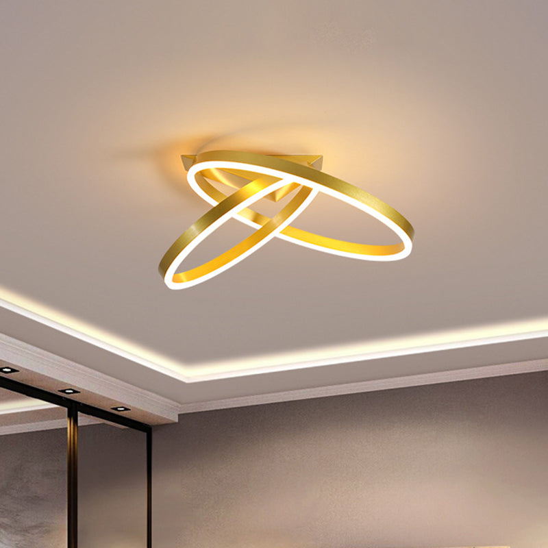 12"/16" Wide Dual Rings Ceiling Flush Mount Modernist Acrylic LED Bedroom Flush Lighting in Gold/Coffee, White/Warm Light
