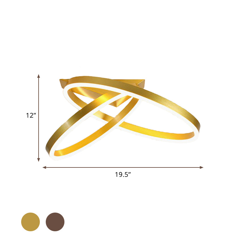 12"/16" Wide Dual Rings Ceiling Flush Mount Modernist Acrylic LED Bedroom Flush Lighting in Gold/Coffee, White/Warm Light