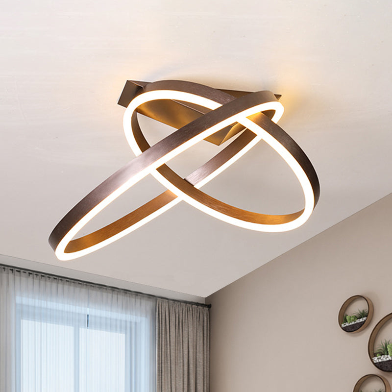 12"/16" Wide Dual Rings Ceiling Flush Mount Modernist Acrylic LED Bedroom Flush Lighting in Gold/Coffee, White/Warm Light
