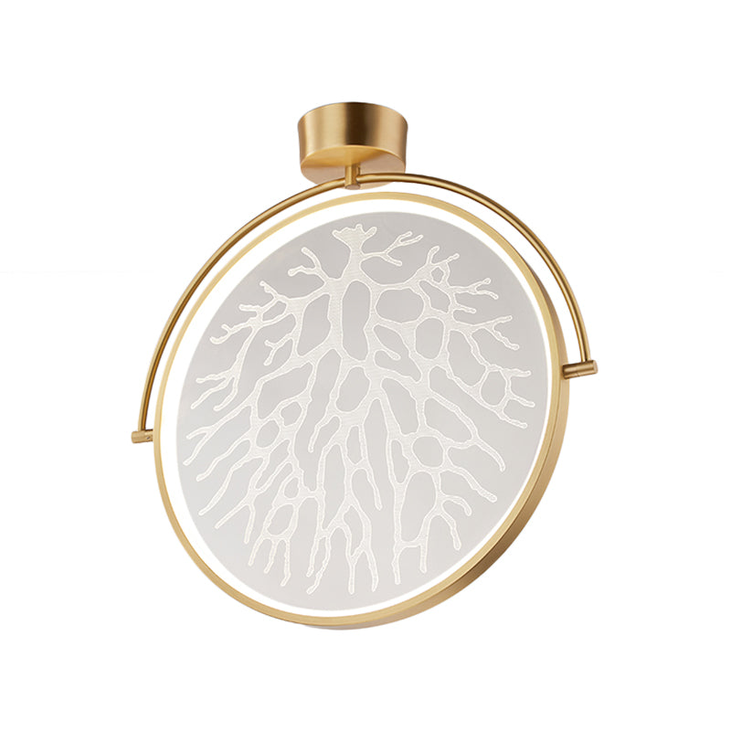 Circle Acrylic Rotatable Semi Mount Lighting Contemporary LED Gold Flush Ceiling Lamp with Context Pattern