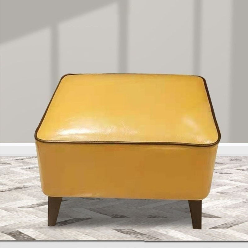 Mid Century Modern Pouf Ottoman Faux Leather Rectangle Ottoman with Chair Legs