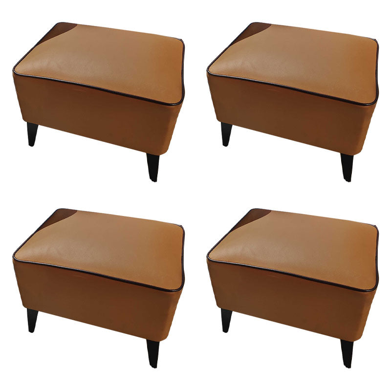Mid Century Modern Pouf Ottoman Faux Leather Rectangle Ottoman with Chair Legs