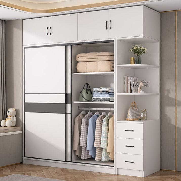 Engineered Wood Wardrobe Armoire White Wardrobe Cabinet with Soft Close Doors