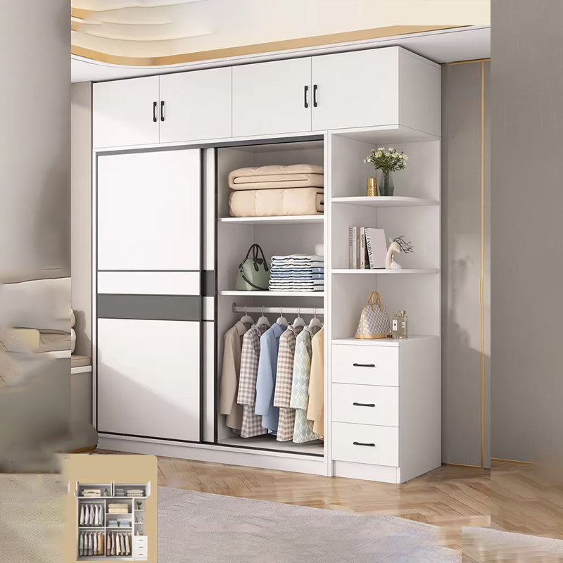 Engineered Wood Wardrobe Armoire White Wardrobe Cabinet with Soft Close Doors