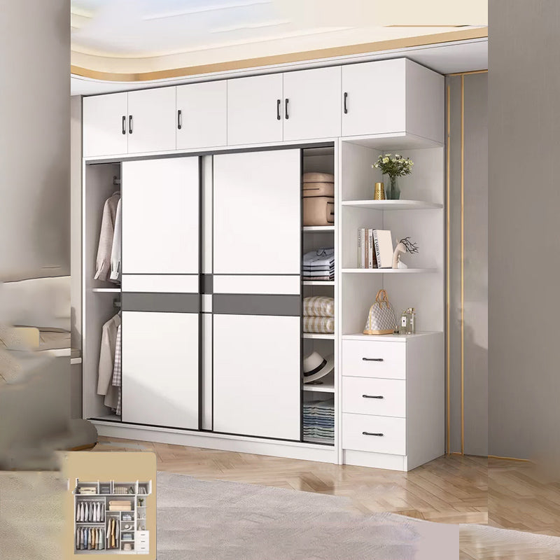 Engineered Wood Wardrobe Armoire White Wardrobe Cabinet with Soft Close Doors