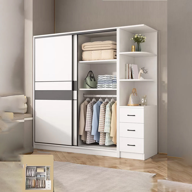Engineered Wood Wardrobe Armoire White Wardrobe Cabinet with Soft Close Doors