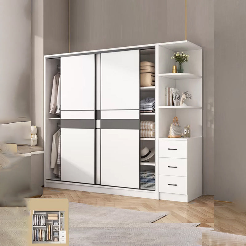 Engineered Wood Wardrobe Armoire White Wardrobe Cabinet with Soft Close Doors