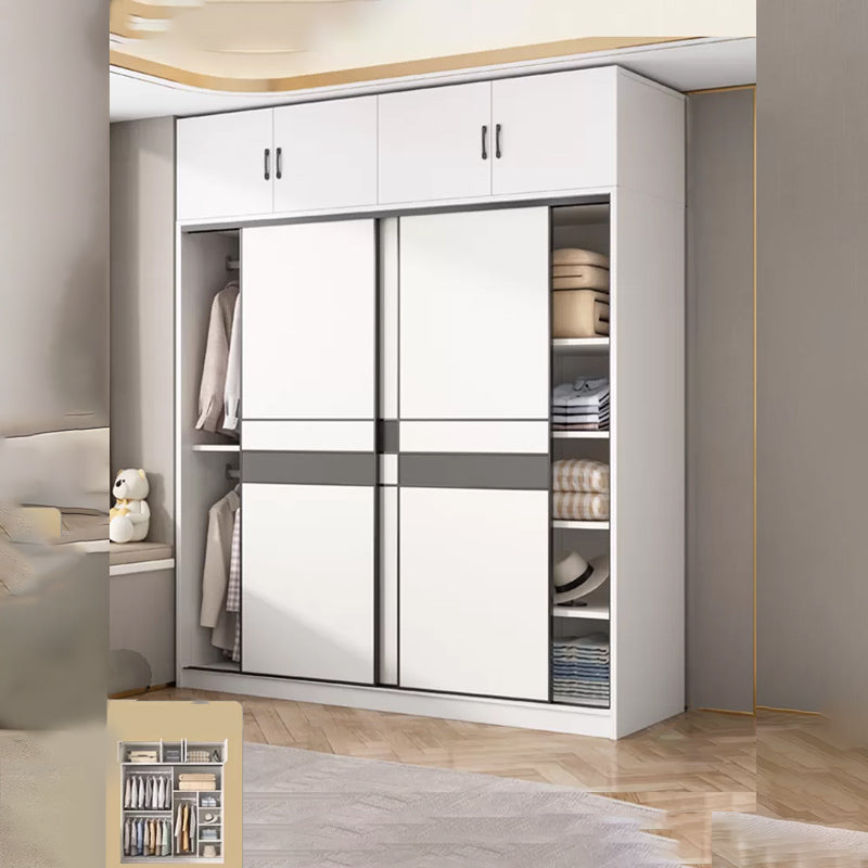 Engineered Wood Wardrobe Armoire White Wardrobe Cabinet with Soft Close Doors