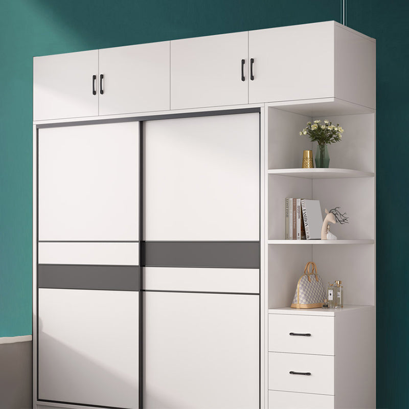Engineered Wood Wardrobe Armoire White Wardrobe Cabinet with Soft Close Doors