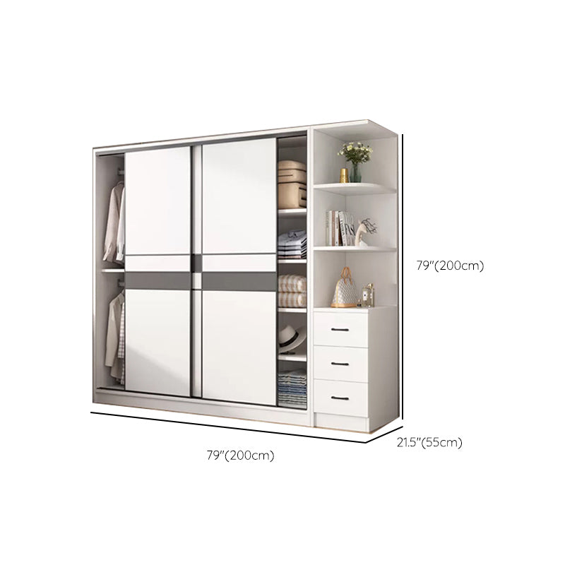 Engineered Wood Wardrobe Armoire White Wardrobe Cabinet with Soft Close Doors