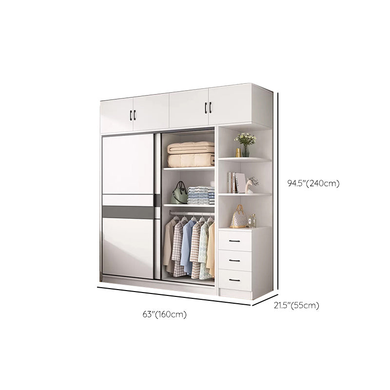 Engineered Wood Wardrobe Armoire White Wardrobe Cabinet with Soft Close Doors