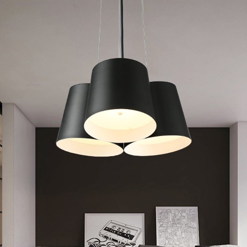 Modern Drum Pendant Chandelier Metal 3/7-Light Bedroom LED Hanging Ceiling Lamp in Black