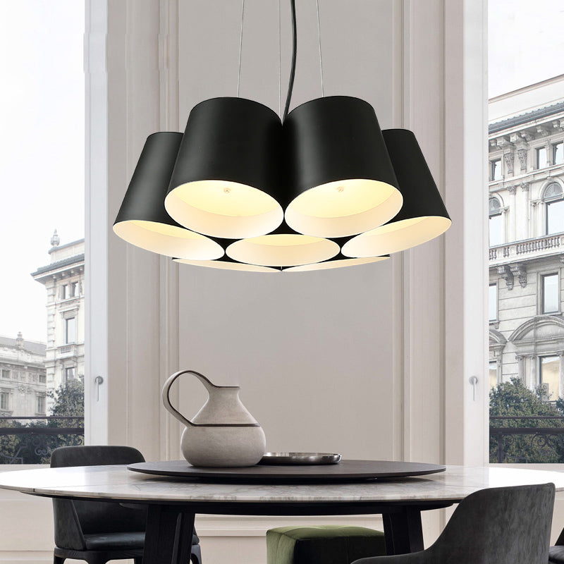 Modern Drum Pendant Chandelier Metal 3/7-Light Bedroom LED Hanging Ceiling Lamp in Black