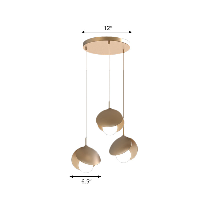 Shell Shape Multiple Hanging Light Modernist Metal 3 Lights Gold Finish LED Ceiling Suspension Lamp with Round Canopy