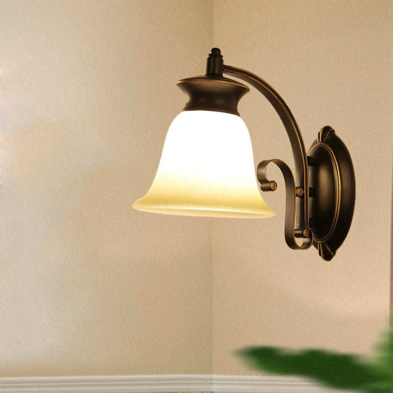 1/2-Light Bell Wall Hanging Light Traditional Black Finish Opal Glass Wall Sconce Lighting for Bedroom
