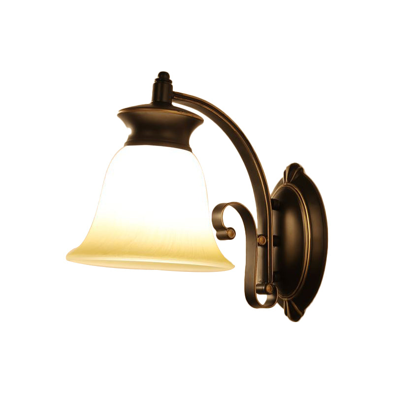 1/2-Light Bell Wall Hanging Light Traditional Black Finish Opal Glass Wall Sconce Lighting for Bedroom