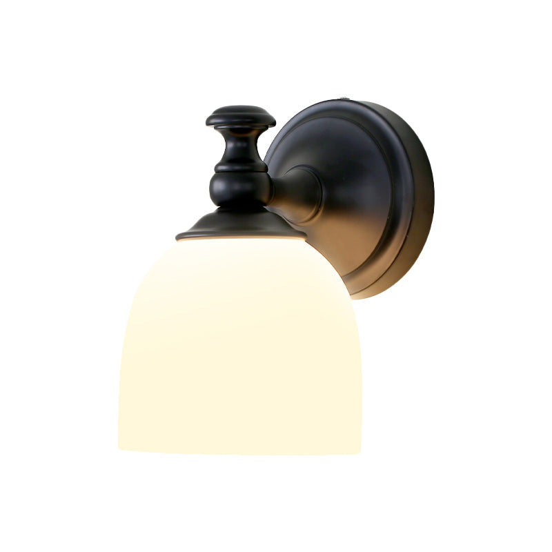 1 Kopf weißer Glas Wandleuchte Klassiker klassischer Stil schwarzer gewölbter Schatten Wohnzimmer Wandbeleuchtung