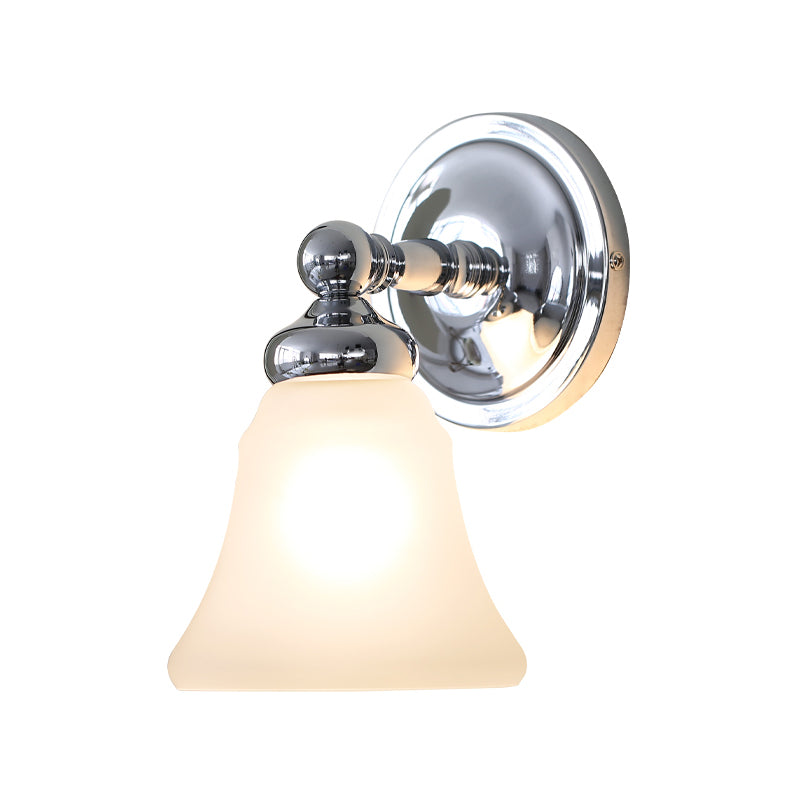 1 Bulb Wall Light Sconce Country Bell White Glass Wall Light Ideas in Silver