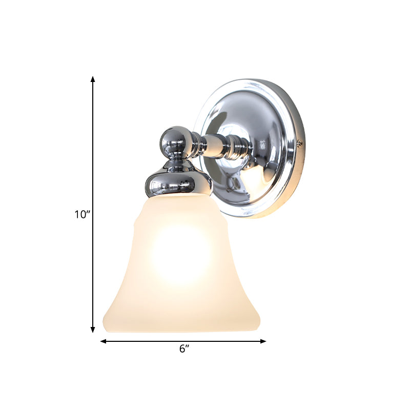 1 Bulb Wall Light Sconce Country Bell White Glass Wall Light Ideas in Silver