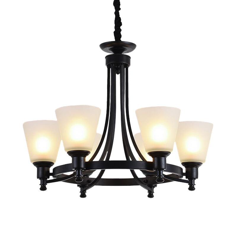 6/8 teste a pendente lampadario rustico soggiorno lampada a sospensione con tonalità conica in vetro opale in nero
