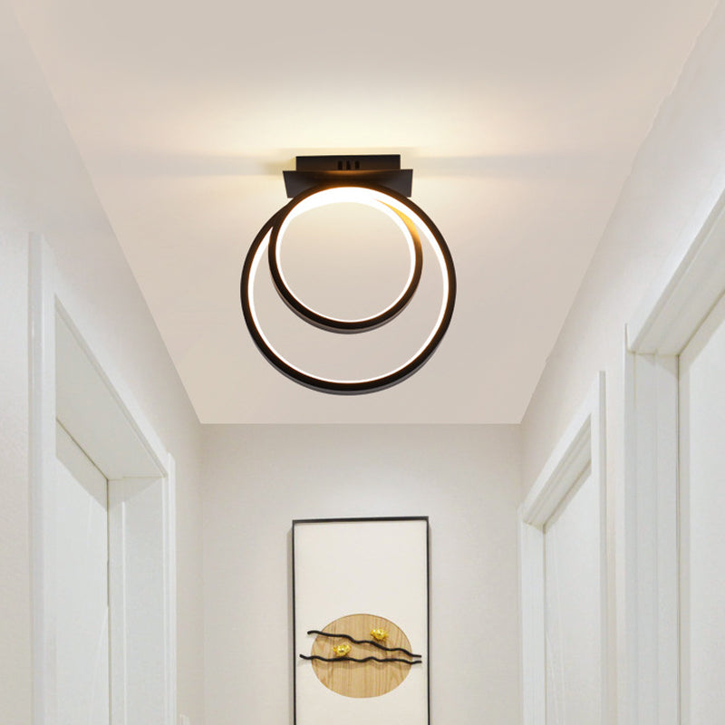 Black Ripple Flush Light Modern Acrylic LED Close to Ceiling Lighting in Warm/White Light for Corridor