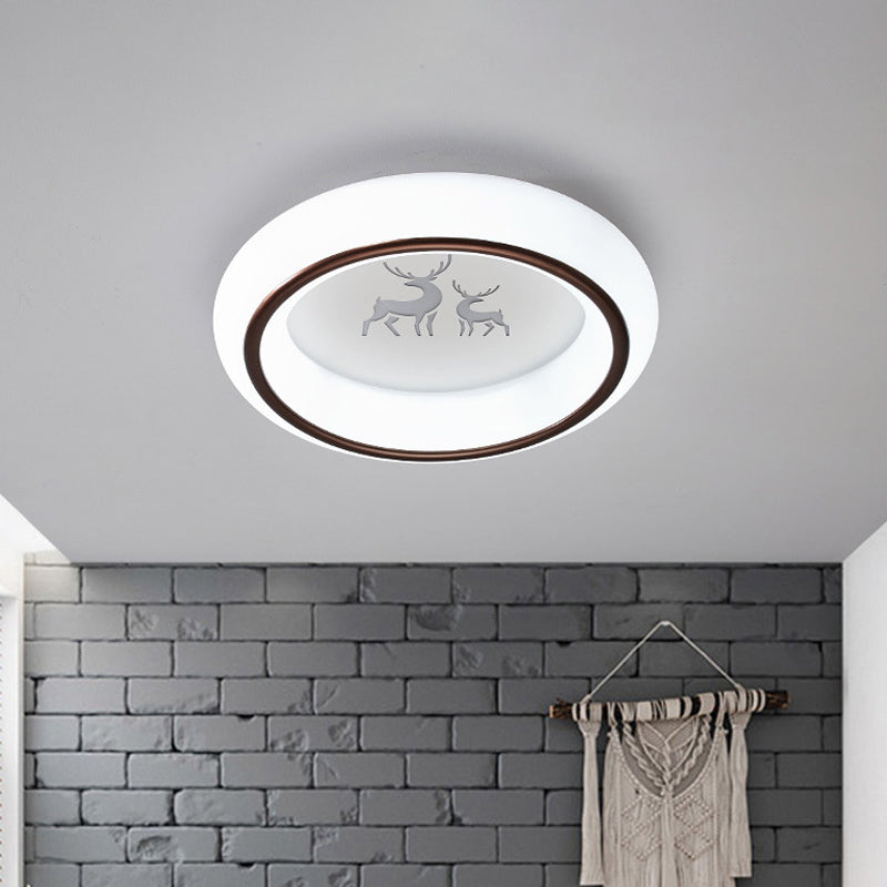Circular Flush Mount Ceiling Light Nordic Acrylic White LED Flushmount with Elk/Star/Hot Air Balloon Pattern