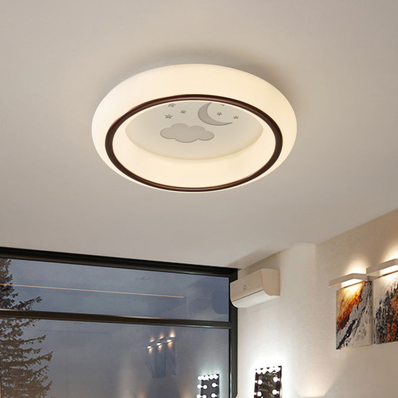 Circular Flush Mount Ceiling Light Nordic Acrylic White LED Flushmount with Elk/Star/Hot Air Balloon Pattern