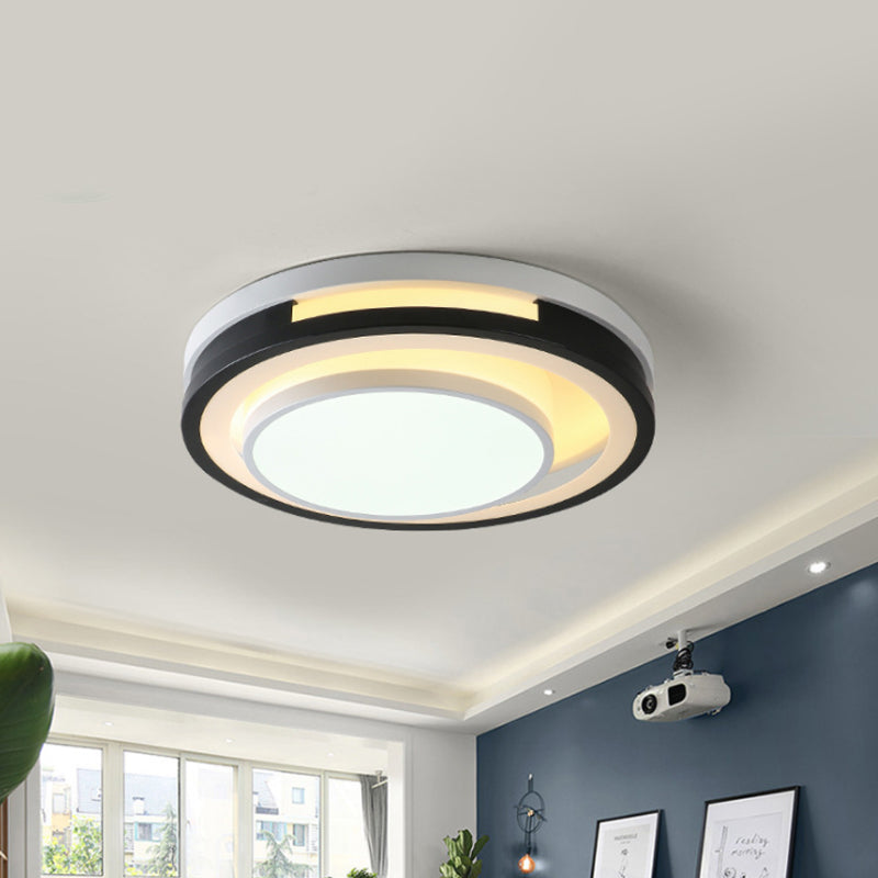 Black-White Cutouts Round Flush Light Modernist Iron LED Close to Ceiling Lamp in Warm/White Light