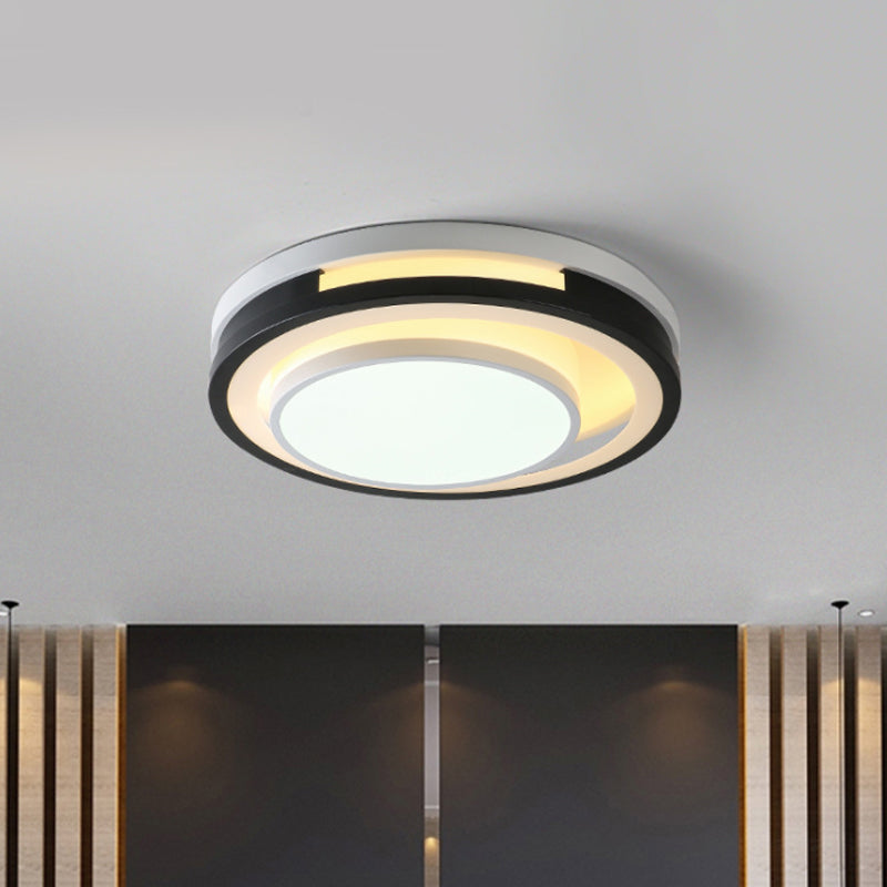 Black-White Cutouts Round Flush Light Modernist Iron LED Close to Ceiling Lamp in Warm/White Light