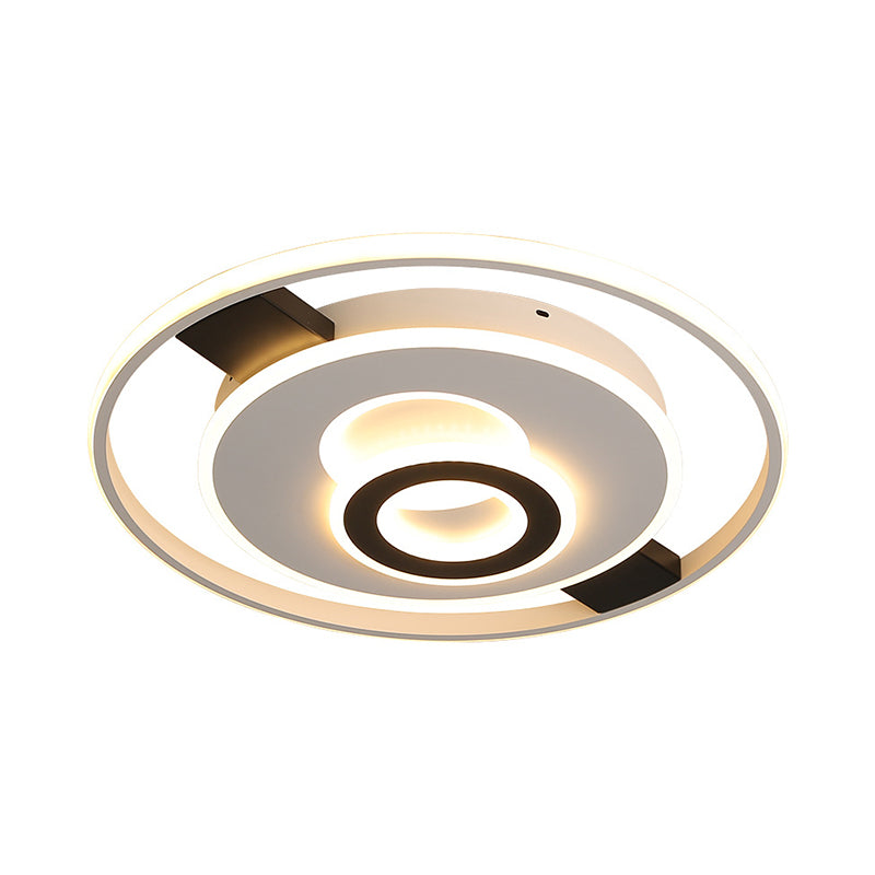 Halo Ring Thin LED Ceiling Lighting Contemporary Acrylic Black-White Flush Mount Fixture in Warm/White Light, 16"/19.5"/23.5" Wide