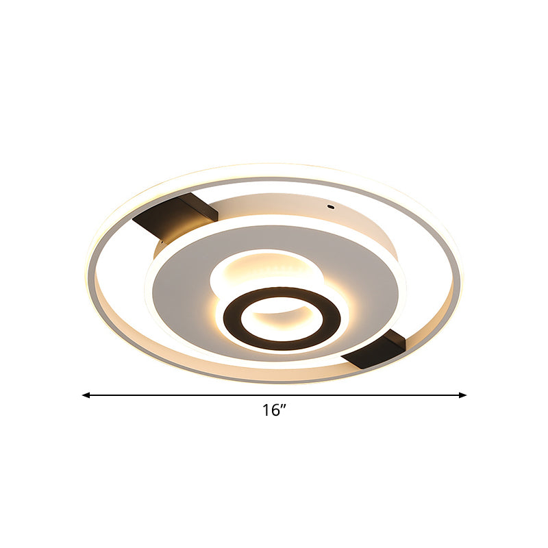 Halo Ring Thin LED Ceiling Lighting Contemporary Acrylic Black-White Flush Mount Fixture in Warm/White Light, 16"/19.5"/23.5" Wide
