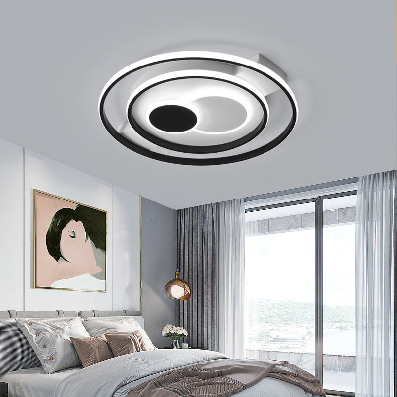 Modern LED Flush Mount Lamp Black Circular Ceiling Lighting with Acrylic Shade in Warm/White Light, 16.5/20.5 Inch Dia