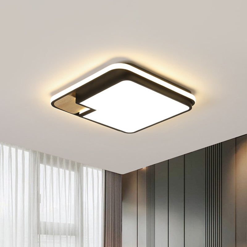Aluminum Splicing Square Flush Mount Nordic Black and Wood LED Ceiling Light Fixture