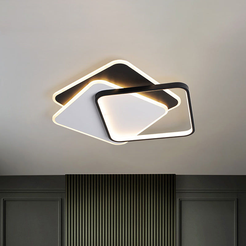 17"/21" W Modern LED Surface Ceiling Lamp Black-White Spiral Design Square Flushmount with Iron Frame in Warm/White Light