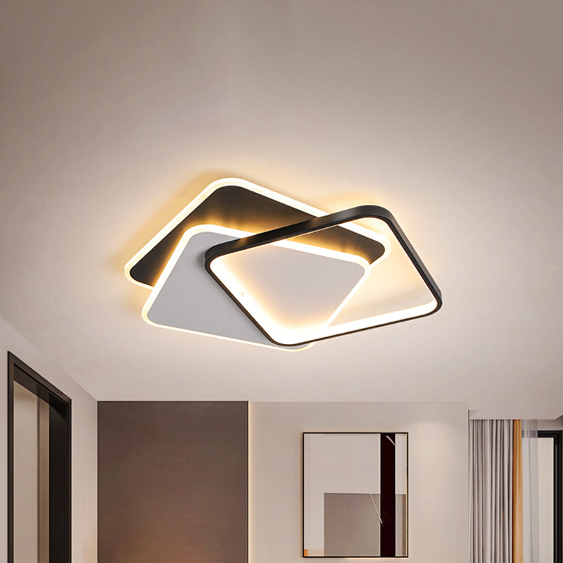 17"/21" W Modern LED Surface Ceiling Lamp Black-White Spiral Design Square Flushmount with Iron Frame in Warm/White Light