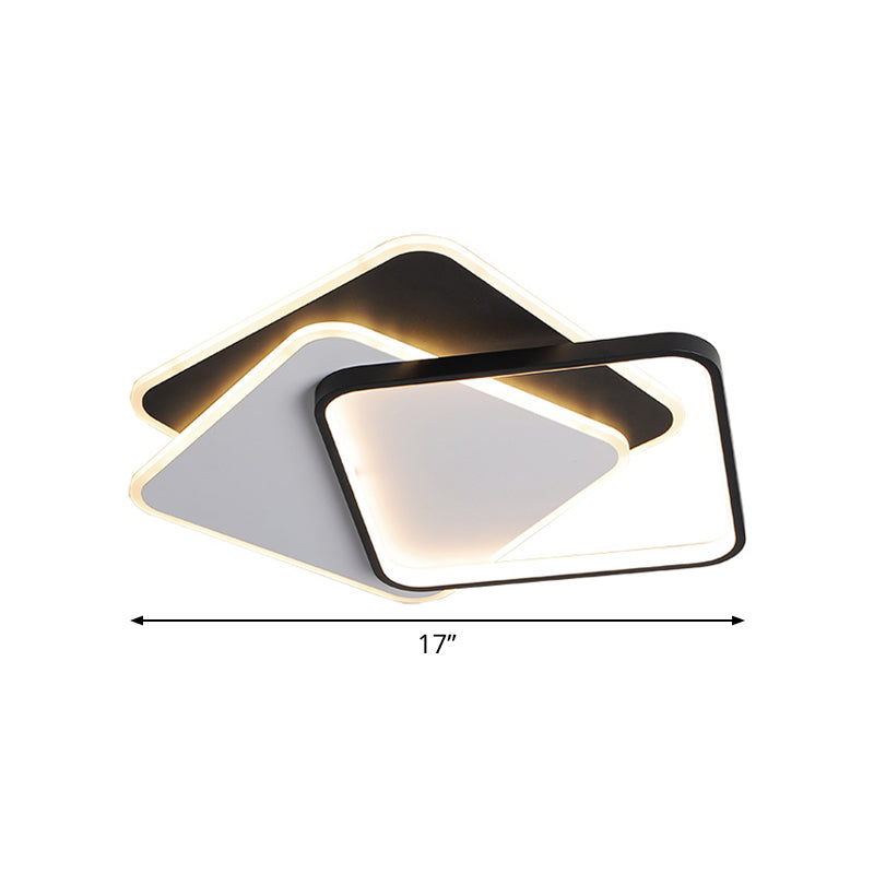 17"/21" W Modern LED Surface Ceiling Lamp Black-White Spiral Design Square Flushmount with Iron Frame in Warm/White Light