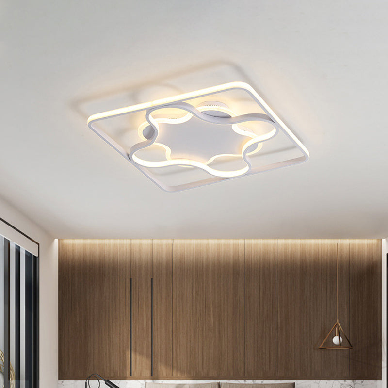 Minimalist Square and Petal Flush Light Aluminum Bedroom LED Close to Ceiling Lamp in White/Warm Light, 18"/21.5" Wide