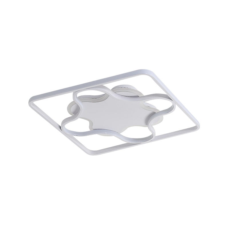 Minimalist Square and Petal Flush Light Aluminum Bedroom LED Close to Ceiling Lamp in White/Warm Light, 18"/21.5" Wide