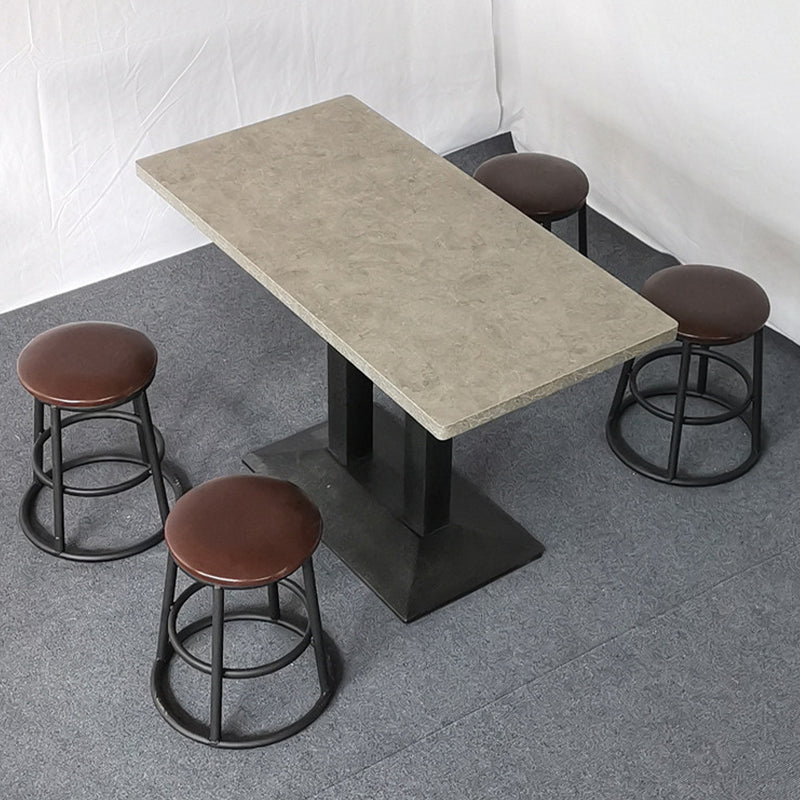 Modern Manufactured Wood Top Black Metal Pedestal Dining Table
