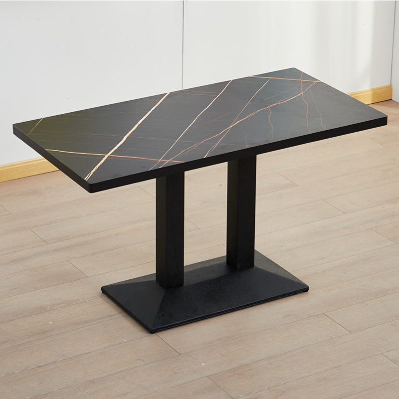 Modern Manufactured Wood Top Black Metal Pedestal Dining Table