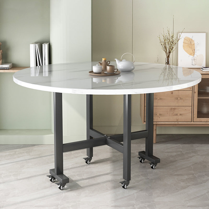 Modern White Round Wooden Easy Folding Dining Table with Leaf